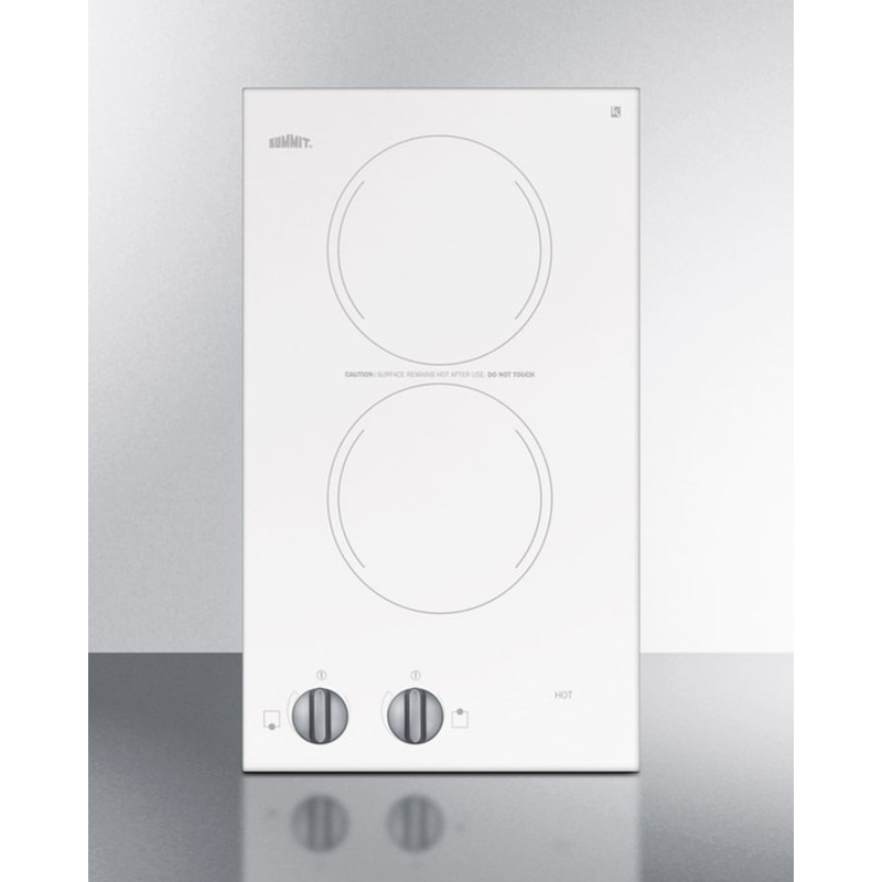 Summit CR2110WH 115V Two-Burner Cooktop In White Ceramic Glass, Made In Europe
