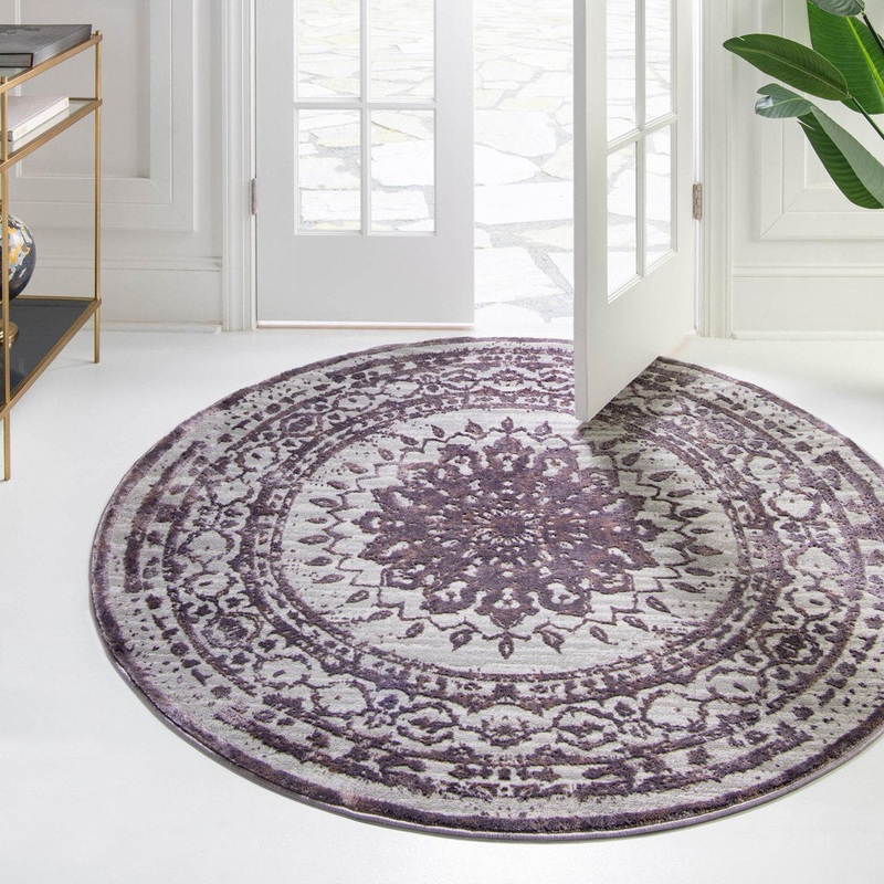 Alissa Oriental Violet Area Rug Grovelane Rug Size: Round 4′