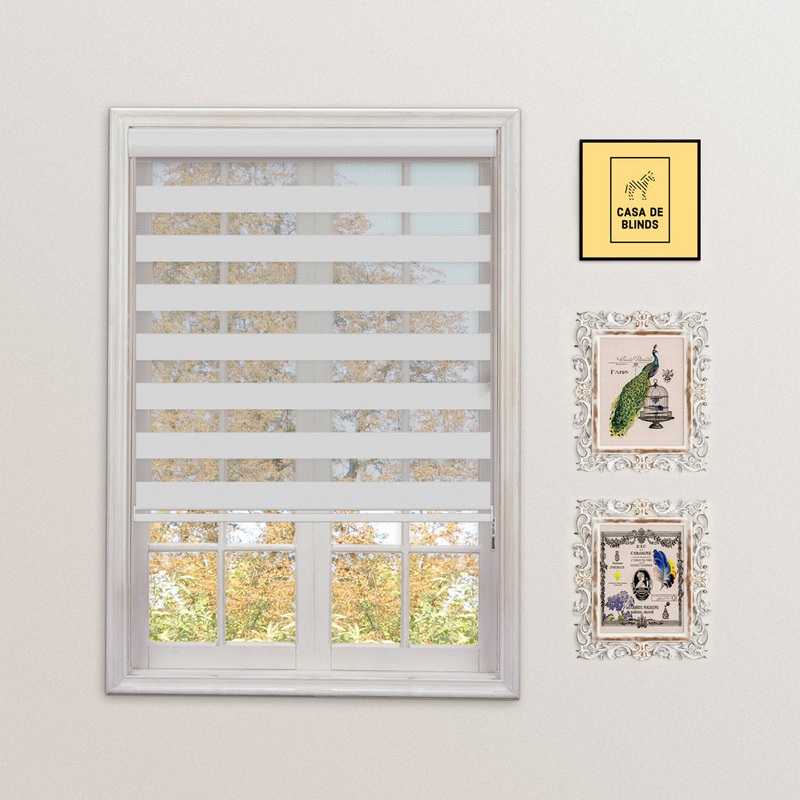 Zebra Blinds Window Dual Layer Roller Shades, Corded Horizontal Blind, Bedroom, Privacy, 72″ Length Symple Stuff Color: White Size: 63″W x 72″L