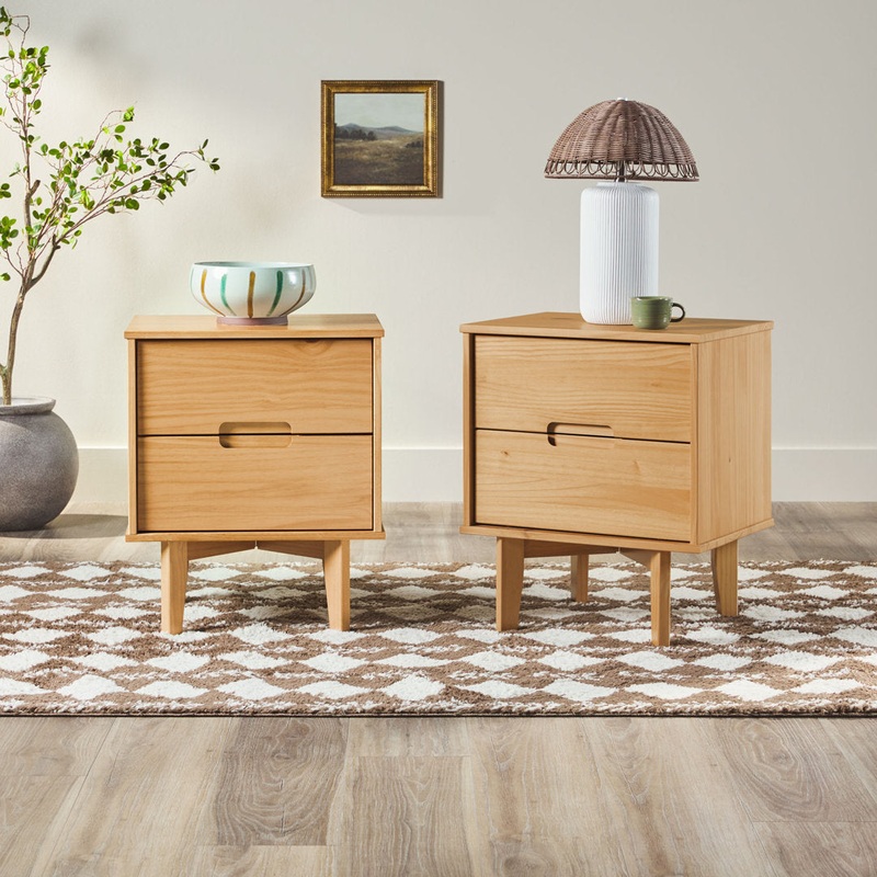Aizlyn Mid-Century Modern Solid Wood Groove-Handle Nightstands (Set of 2) Wade Logan Color: Natural Pine