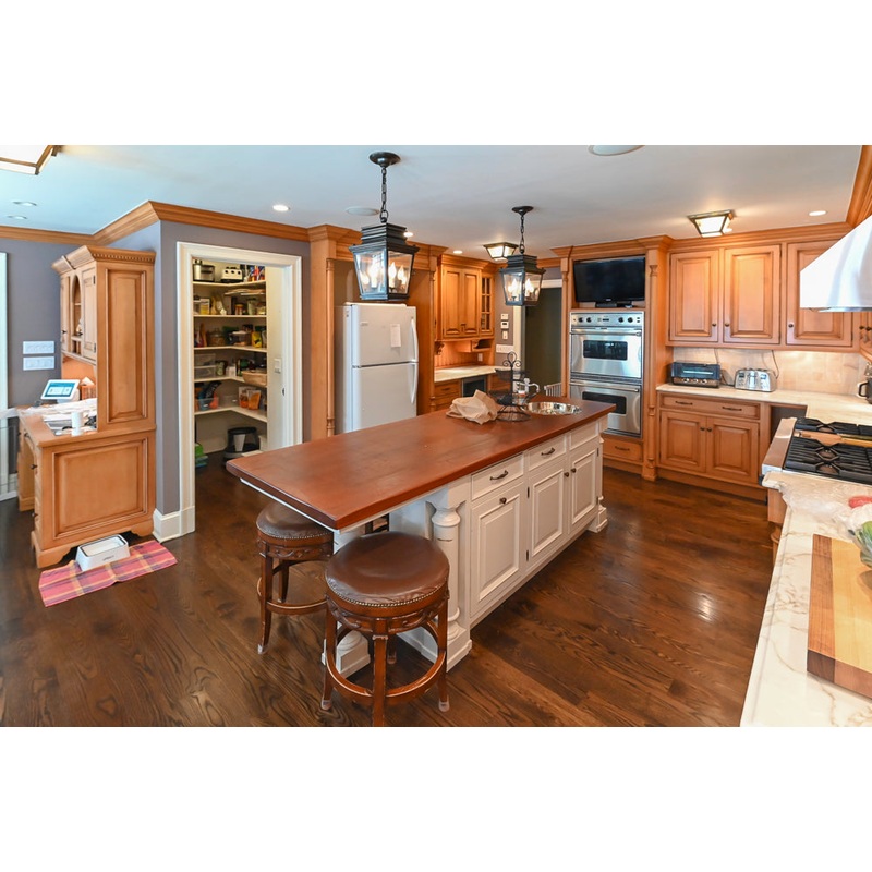 Large Traditional Wooden Kitchen with Island, Desk Area and Appliances
