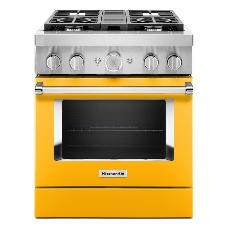 Kitchenaid KFDC500JYP Kitchenaid 30” Smart Commercial-Style Dual Fuel Range With 4 Burners – Yellow Pepper
