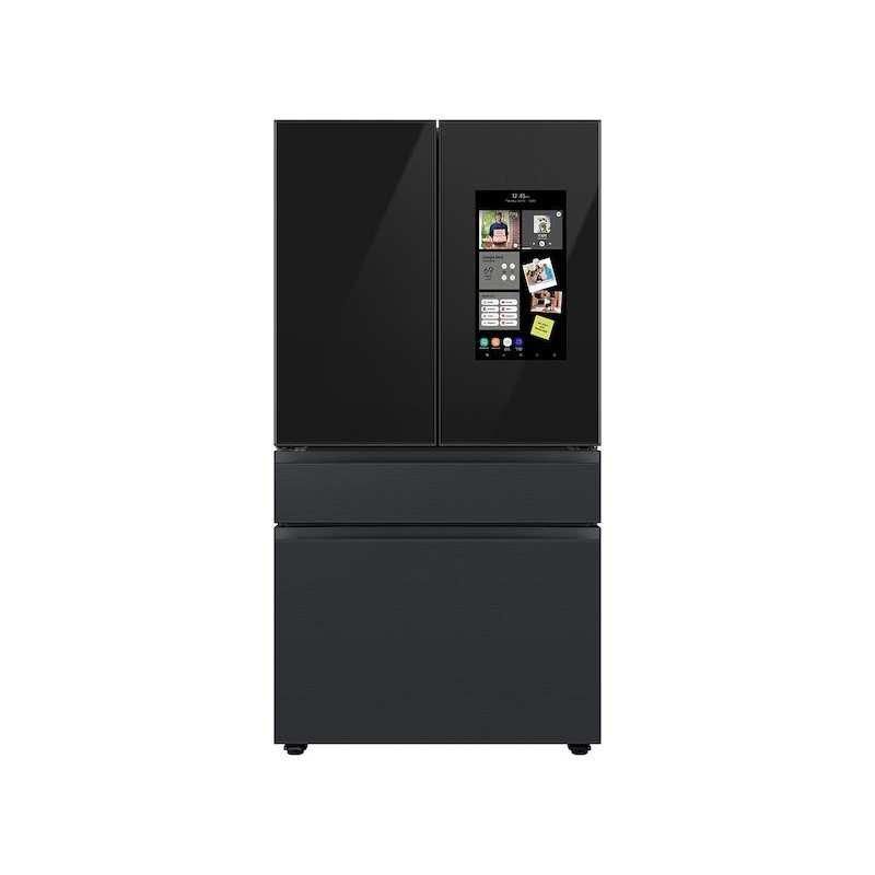 Samsung RF23BB89008MAA Bespoke 4-Door French Door Refrigerator (23 cu. ft.) – with Top Left and Family Hub Panel in Charcoal Glass – and Matte Black Steel Middle and Bottom Panels