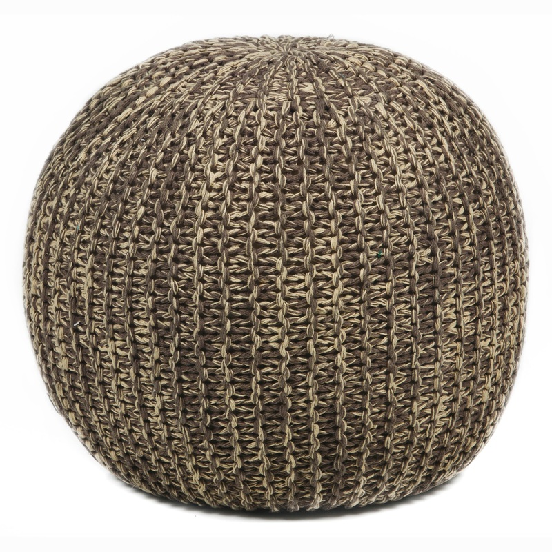 Textured Contemporary Cotton Pouf – Beige/Brown
