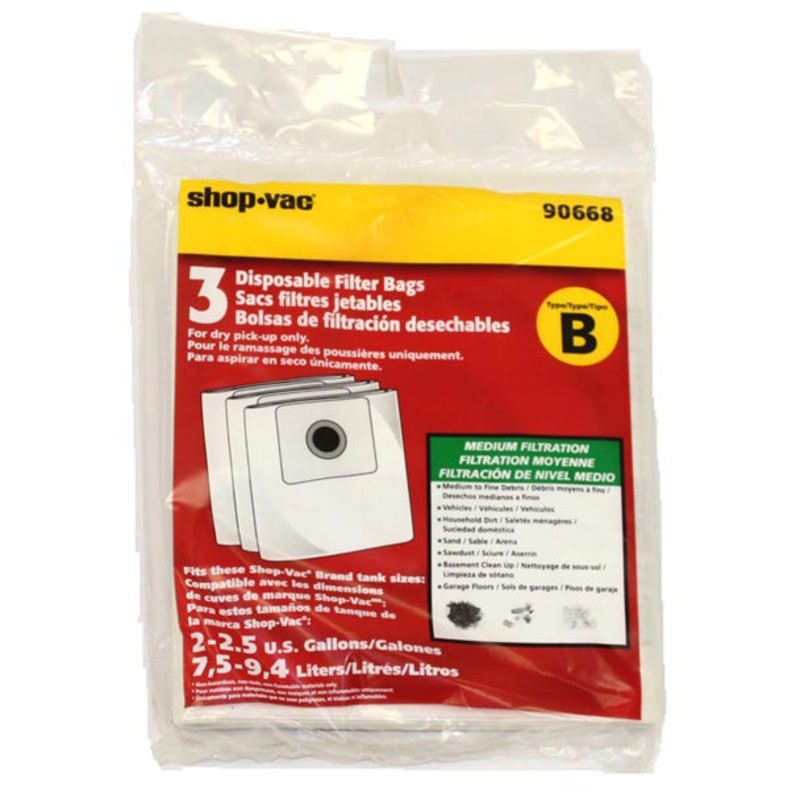 Shop-Vac Disposable Filter Bags Type B – 3 Pack