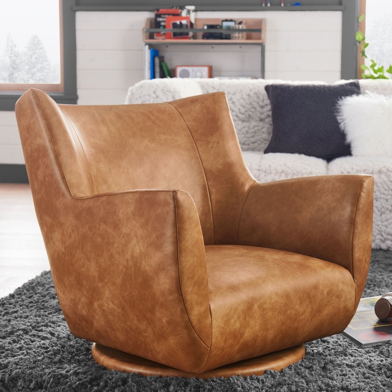 Vegan Leather Caramel Lennon Low Swivel Chair