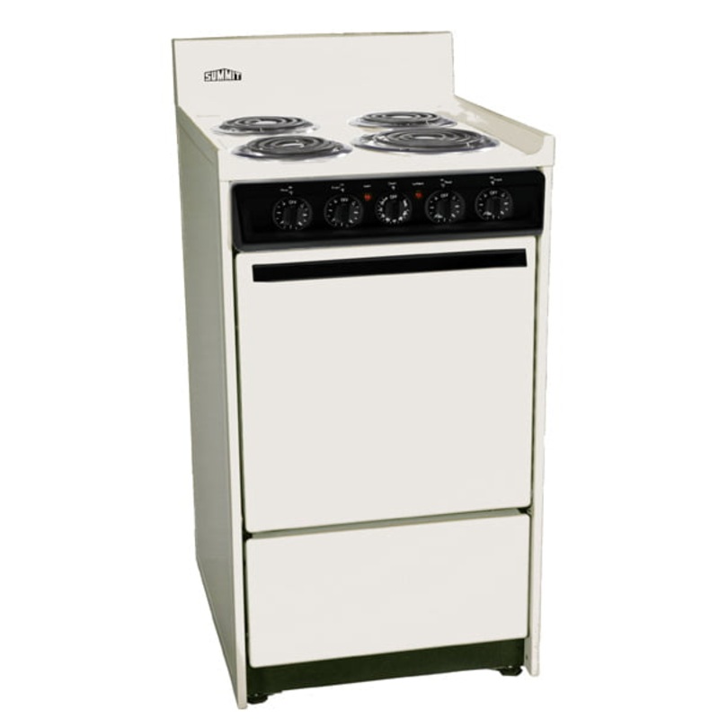 Summit SEM110C Bisque 220V Electric Range In Slim 20″ Width With Storage Compartment