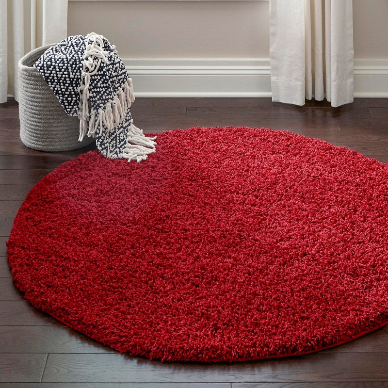 Angeline Cherry Red Area Rug Ebern Designs Rug Size: Round 5’3″