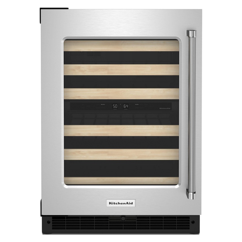 Kitchenaid KUWL214KSB 24″ Undercounter Wine Cellar With Glass Door And Wood-Front Racks – Black Cabinet/Stainless Doors