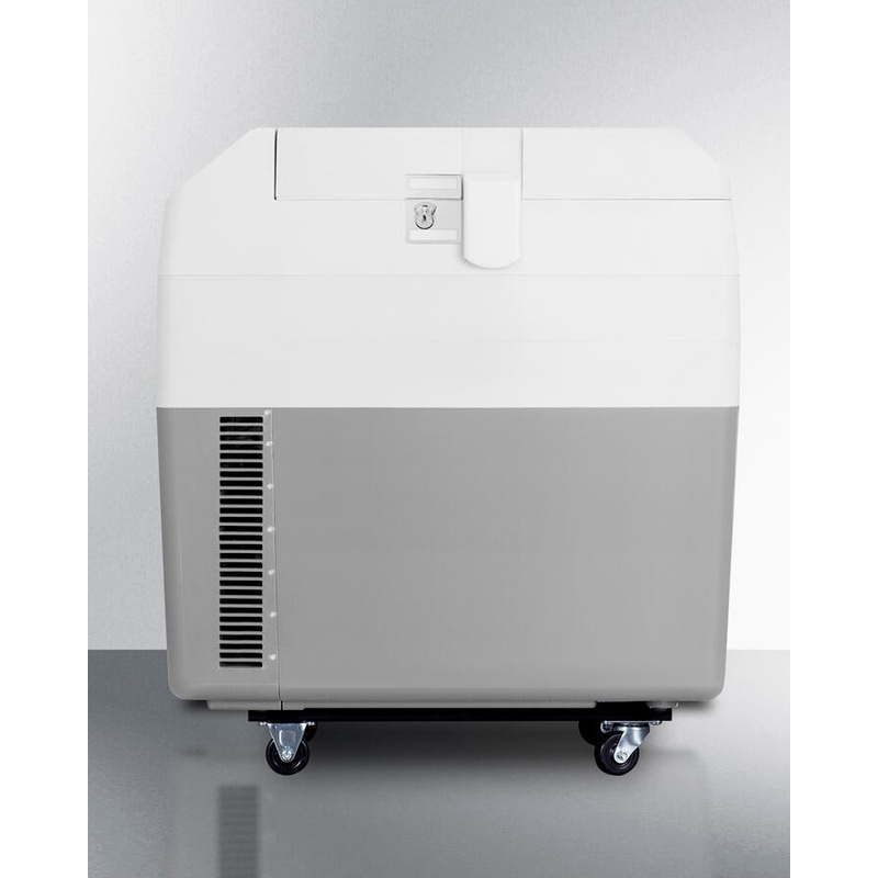 Summit SPRF36M2 Portable 12V/24V Cooler Capable Of Operation As Refrigerator (2-8(Degree)C) Or Freezer (-15(Degree)C), With Factory-Installed Lock, Strap Handle, And Four Pre-Installed Wheels