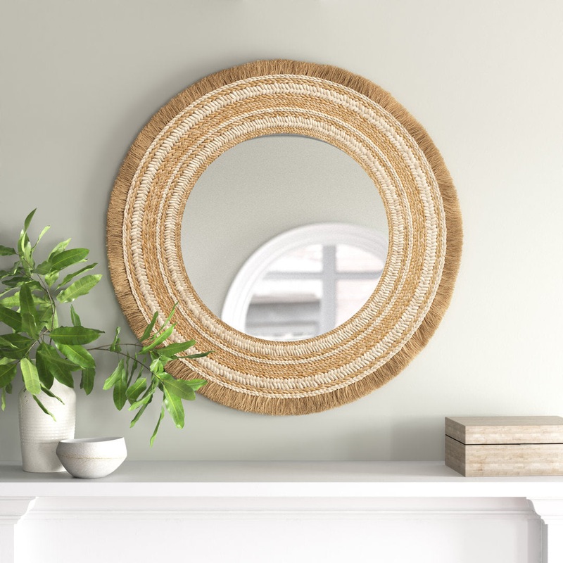 Tatum Wooden Woven Room Wall Mirror with Fringe Ends Joss & Main