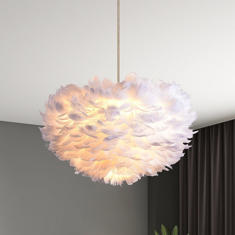 3 – Light Unique / Statement Globe Chandelier with Feather Accents Etta Avenue Shade Color: White