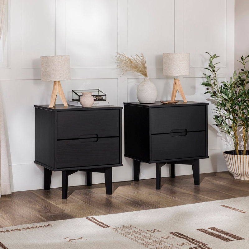 Aizlyn Mid-Century Modern Solid Wood Groove-Handle Nightstands (Set of 2) Wade Logan Color: Black