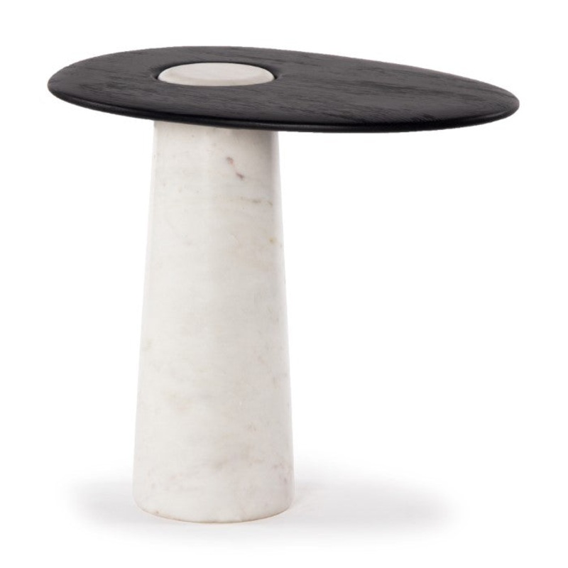 Modern Organic Pedestal Side Table – Marble & Oak