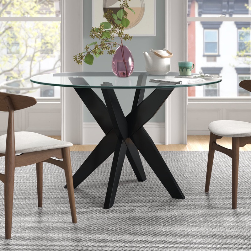 Vosburg 48″ Pedestal Dining Table Mercury Row Base Color: Black