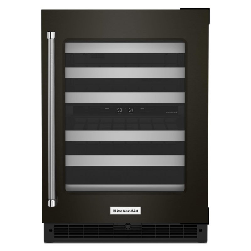 Kitchenaid KUWR314KBS 24″ Undercounter Wine Cellar With Glass Door And Metal-Front Racks – Black Stainless