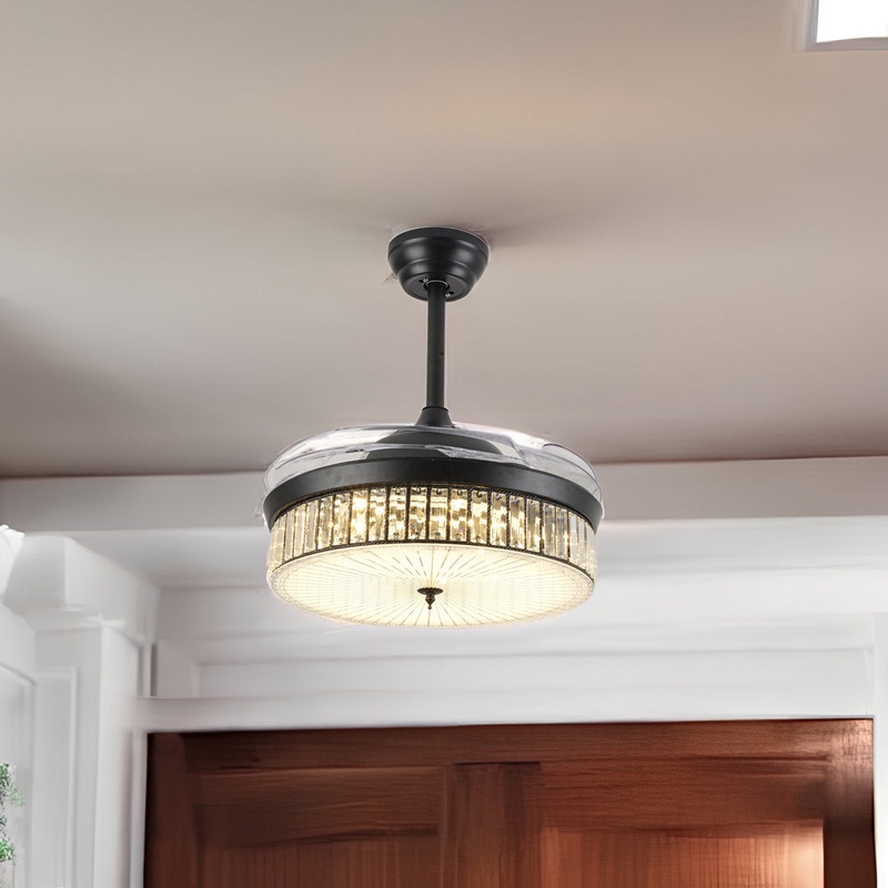 Alora 4 – Blade 42” Modern Retractable Crystal Ceiling Fan LED Light With Remote Control and Light Kit Included Everly Quinn