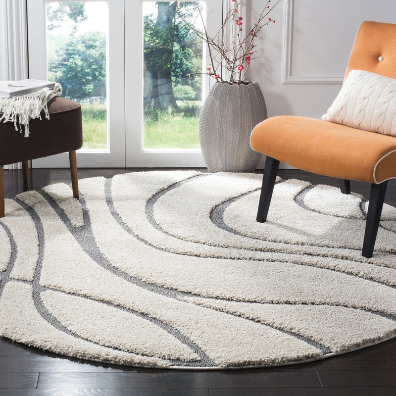 Ashal Abstract Cream/Gray Area Rug Wade Logan Rug Size: Round 10′