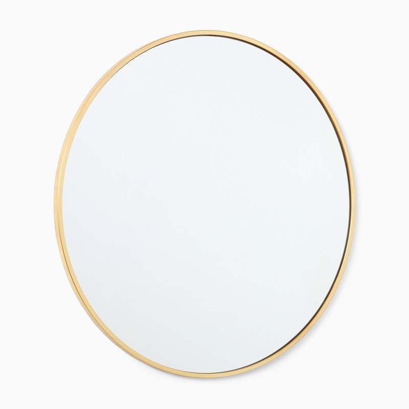 Metal Frame Round Wall Mirror 48″ Brass