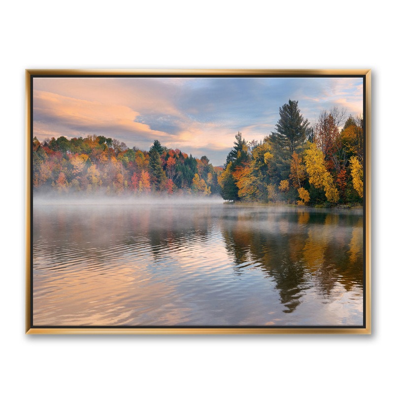 Autumn Foliage by the Lakeside – Photograph Print on Canvas The Twillery Co. Size: 12″ H x 20″ W x 1″ D Format: Gold Framed Canvas