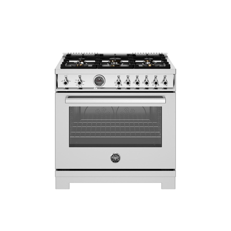 Bertazzoni PRO366BCFGMXT 36 Inch All Gas Range, 6 Brass Burners And Cast Iron Griddle Stainless Steel