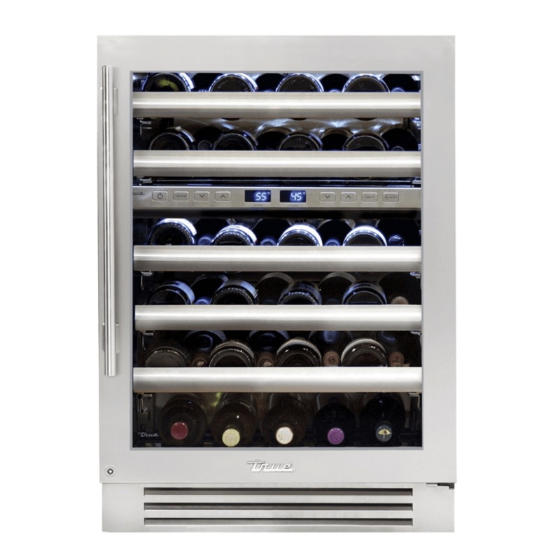 True Residential TWC24DZRSGC 24 Inch Dual Zone Stainless Glass Door Right Hinge Undercounter Wine Cabinet