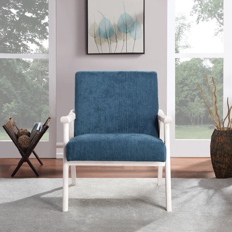 Albury 27.25″ Wide Polyester Lounge Chair Wade Logan Leg Color: White Fabric OR Leather Type: Navy 100% Polyester