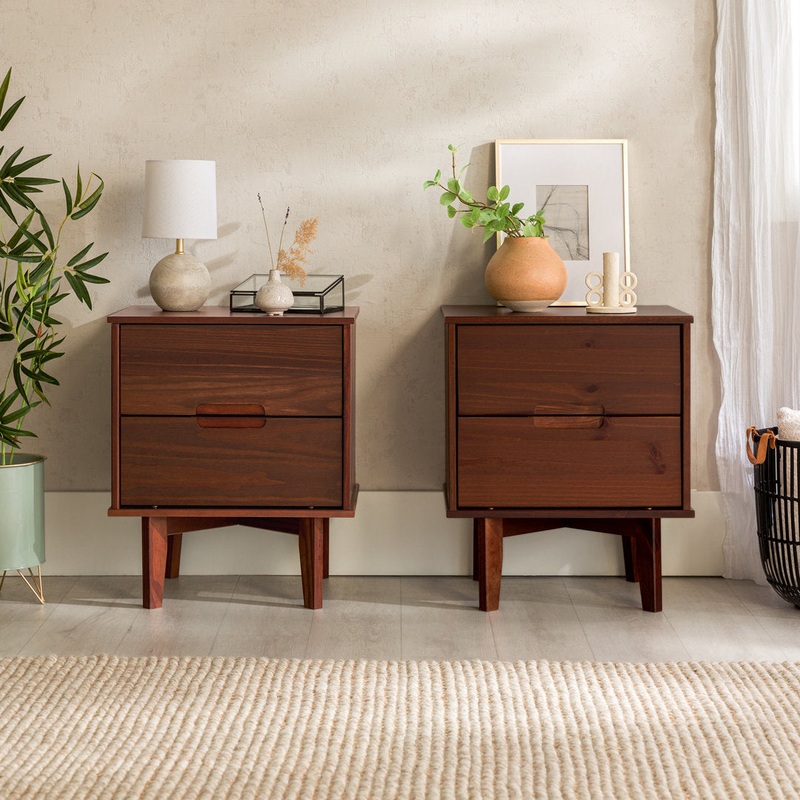 Aizlyn Mid-Century Modern Solid Wood Groove-Handle Nightstands (Set of 2) Wade Logan Color: Walnut