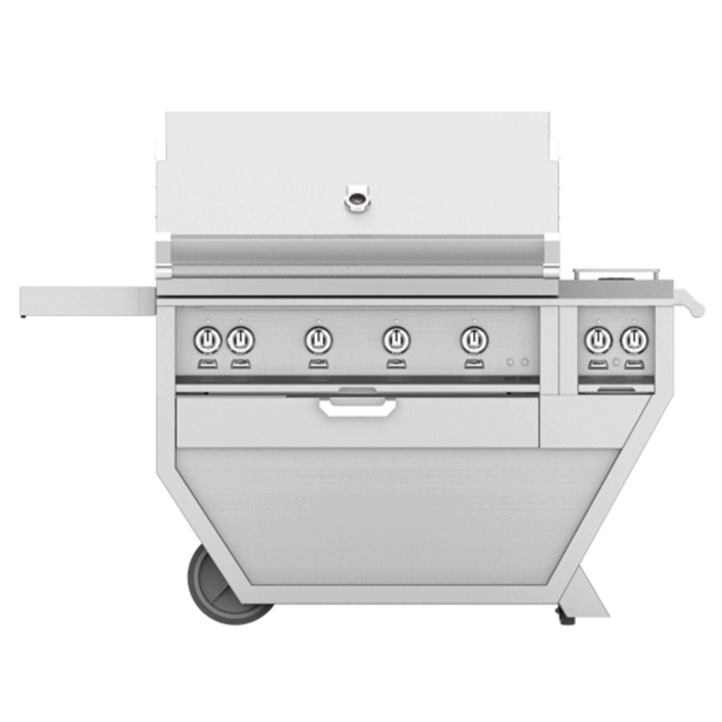 Hestan GMBR42CX2NGDG Hestan 42″ Natural Gas Deluxe Freestanding Grill And Cart W/ Double Side Burner Gmbr42Cx2 – Dark Grey (Custom Color: Pacific Fog)