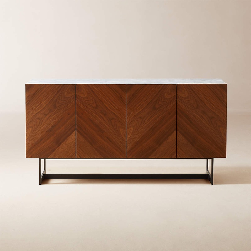 Suspend 57″ Walnut Wood Media Console with White Marble Top