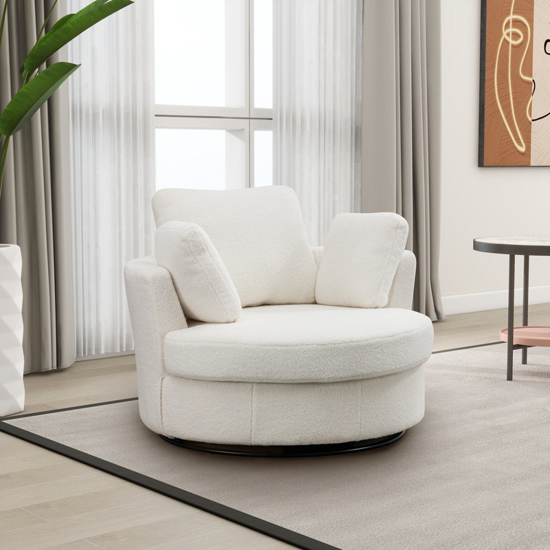 42″ Wide Slipcovered Swivel Barrel Chair Latitude Run Body Fabric: Ivory Boucle