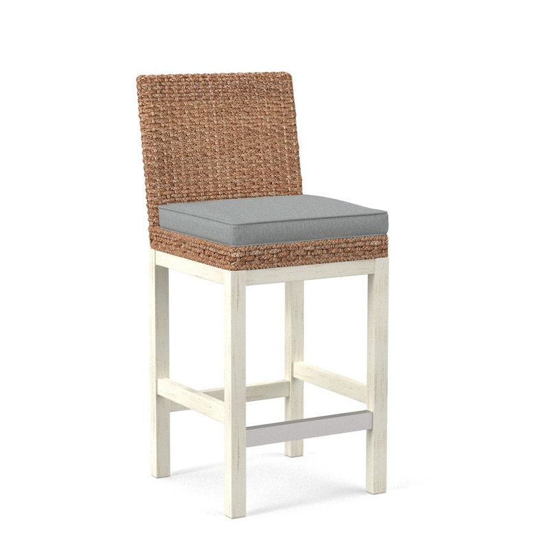Seagrass Top Counter Stool Braxton Culler Leg Color: Antique Frost White Finish Body Fabric: Light Blue Performance Fabric; 0851-55