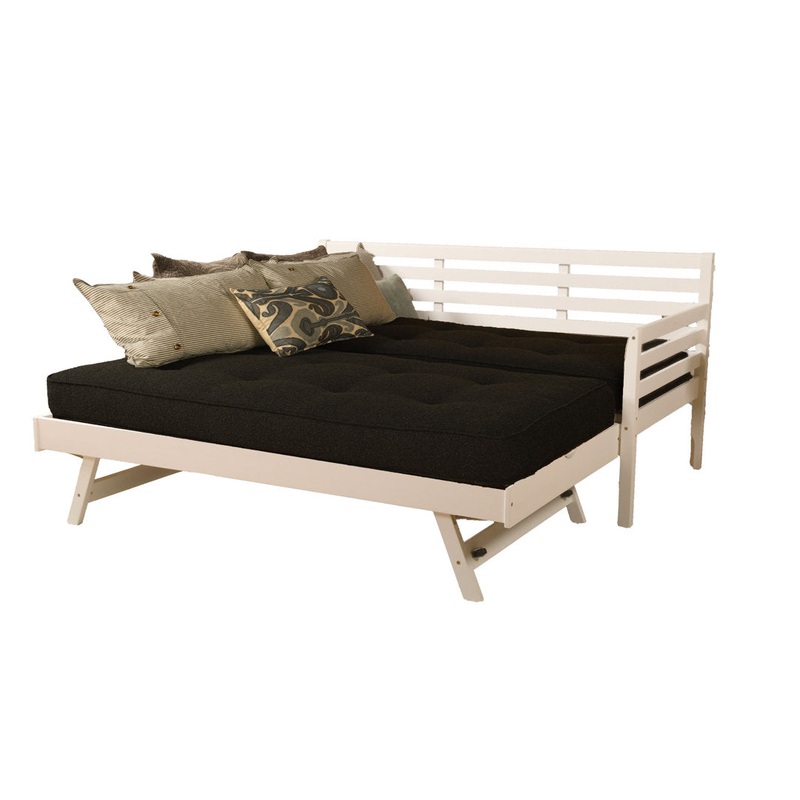 Alhamdi Boho Daybed and Pop-Up Bed with Mattresses Lark Manor Frame Color: White, Mattress Color: Canton Black