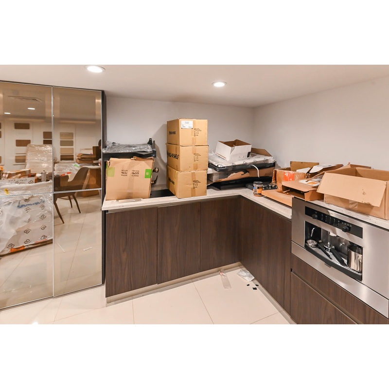 Custom Modern Kitchen Corner with Quartz Countertops, Sink and Faucet