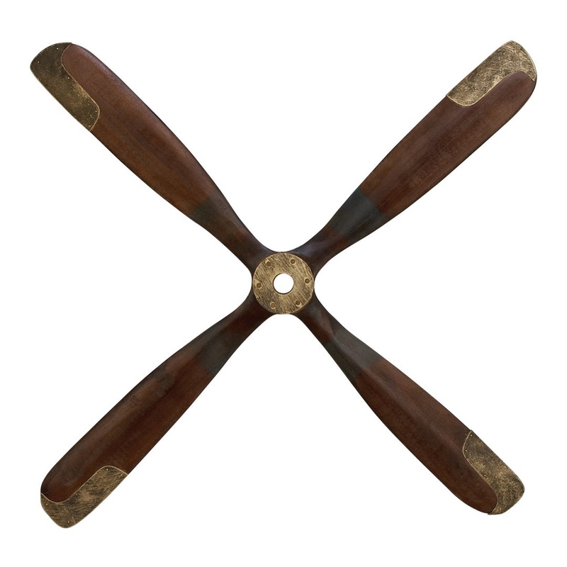 Wood 4 Blade Airplane Propeller Brown Wall Decor with Aviation Detailing Breakwater Bay