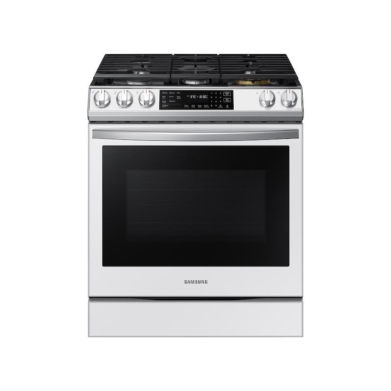 Samsung NX60BB851112 Bespoke 6.0 Cu. Ft. Smart Front Control Slide-In Gas Range With Air Fry & Wi-Fi In White Glass