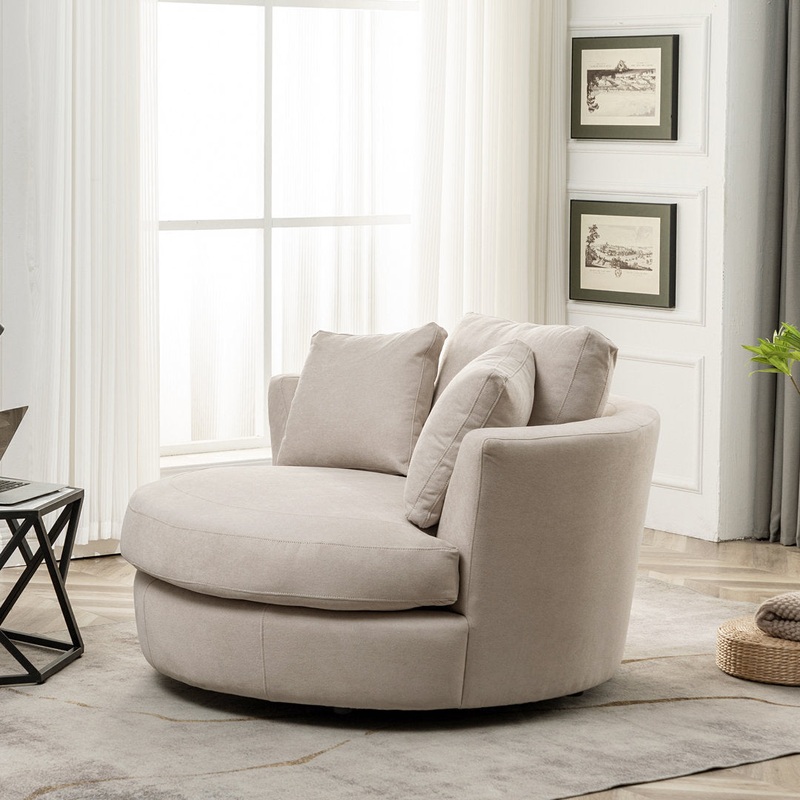 Ardian 54″ Wide Swivel Barrel Chair and a Half Wade Logan Fabric OR Leather Type: Light Brown Polyester Blend