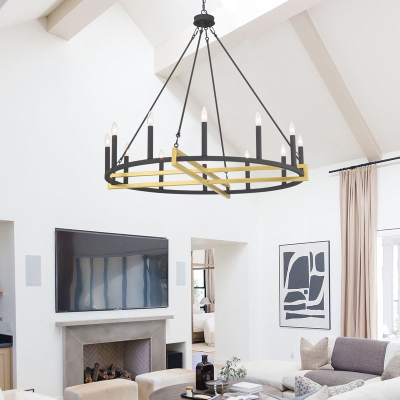 Avalee 12 – Light Living Room Steel Dimmable Wagon Wheel Chandelier UL Certified Lark Manor Finish: Black