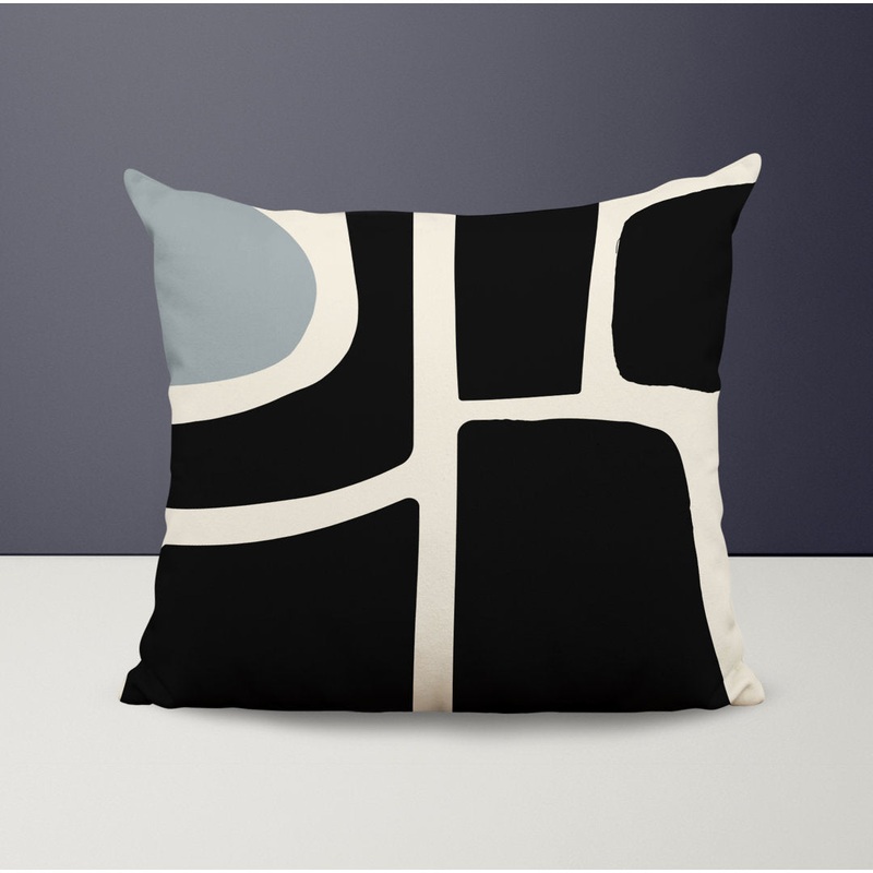 Banksy Spun Polyester Indoor/Outdoor Throw Pillow ULLI HOME Color: Gray/Off White Size: 17″ x 17″