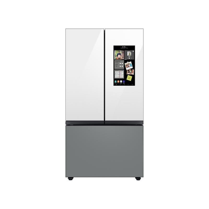 Samsung RF30BB69006M Bespoke 3-Door French Door Refrigerator (30 Cu. Ft.) – With Top Left And Family Hub Panel In White Glass – And Matte Grey Glass Bottom Door Panel