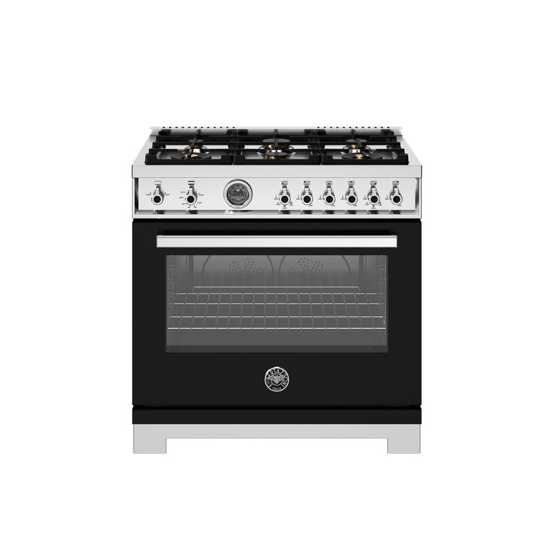 Bertazzoni PRO366BCFGMNET 36 Inch All Gas Range, 6 Brass Burners And Cast Iron Griddle Nero