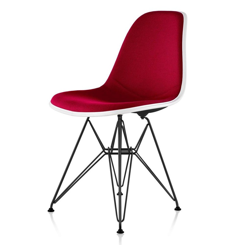 Eames Molded Fiberglass Upholstered Side Chair with Wire Base