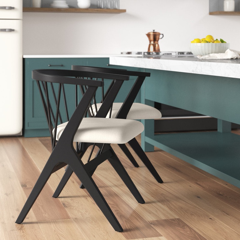 Artemis Slat Back Side Chair in Black (Set of 2) Mistana Color: Black, Upholstery Color: Beige