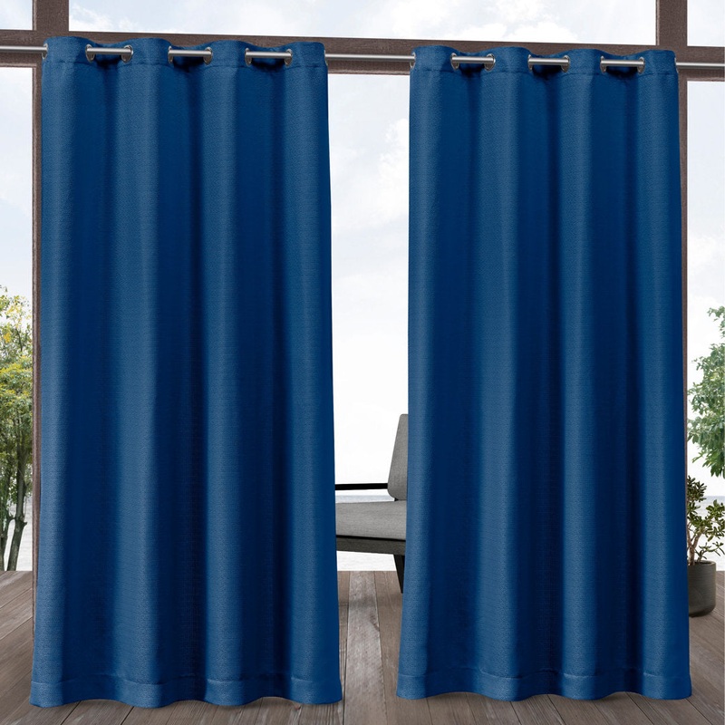 Bertrand Solid Semi-Sheer Outdoor Grommet Curtain Panels (Set of 2) Red Barrel Studio Curtain Color: Azure Size per Panel: 54″ W x 96″ L