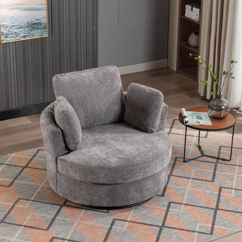 Achorn 42.26″ W Polyester Recessed Arm Slipcovered Swivel Barrel Chair Hokku Designs Fabric: Gray Polyester