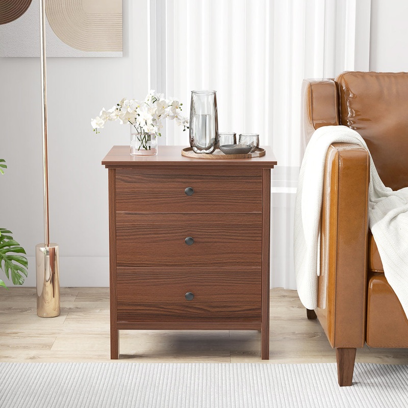 Aeihso 3 – Drawer End Table Nightstand Beside Accent Table Brown Bedroom Red Barrel Studio