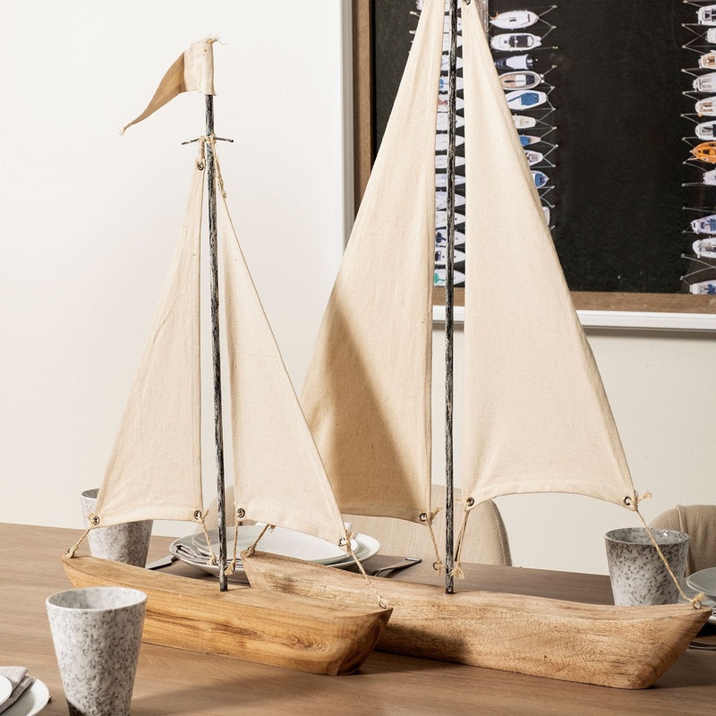 Armentrout 21″ Brown And Natural Wood Metal And Fabric Sailboat Tabletop Sculpture Beachcrest Home Size: 32″ H x 2.5″ W x 22″ D