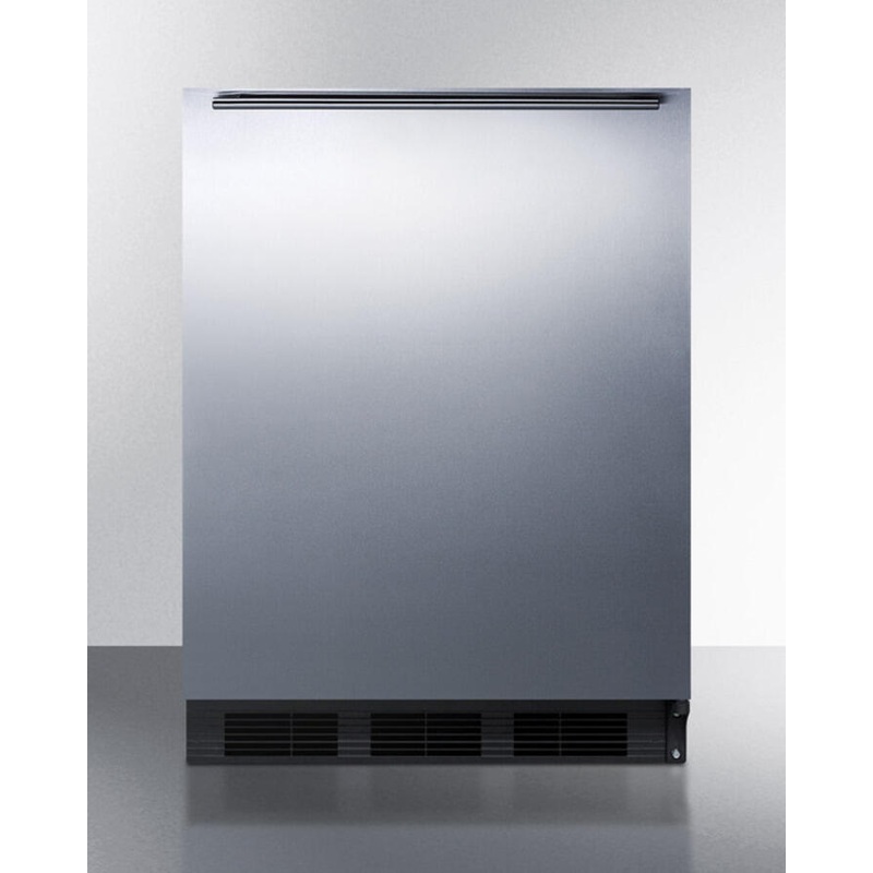Summit FF6BSSHHADA Ada Compliant All-Refrigerator For Freestanding General Purpose Use, Auto Defrost W/Stainless Steel Wrapped Door, Horizontal Handle, And Black Cabinet