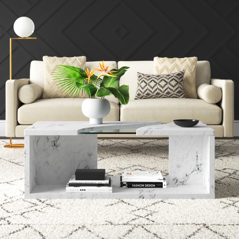 Temple Meads Floor Shelf Coffee Table with Storage Mercury Row Color: Marble White
