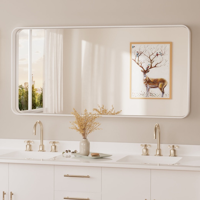Tyro Bathroom Decorative Home Dcor Corner Hangs Bathroom Mirror Latitude Run Size: 40″ x 60″ Finish: White, Shape: Rectangle